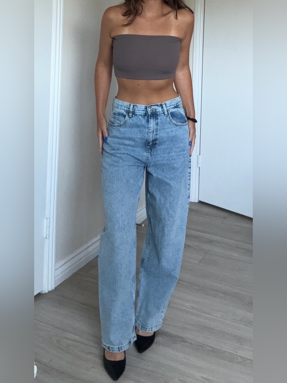Topshop Light Blue High-Rise Baggy Jeans